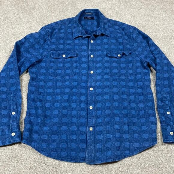 Lucky Brand Shirt Mens XL* Blue Cotton Checkered Preppy Office Work Classic Fit - Picture 1 of 7